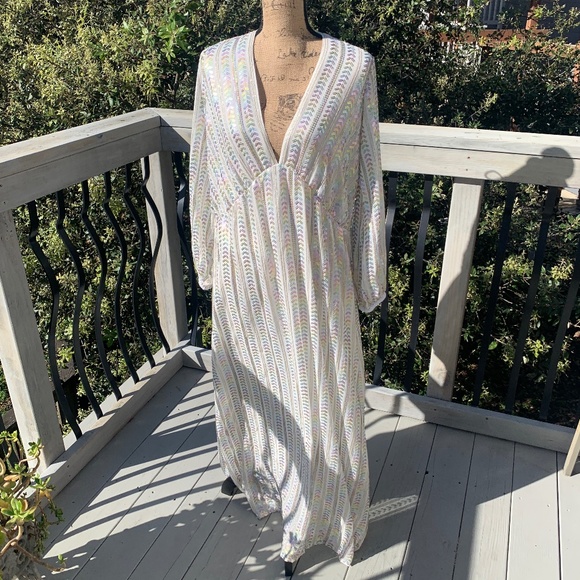 NWT Anthropologie Maxi dress Sequin Metallic boho beach wedding glam bridal M/L - Picture 4 of 16
